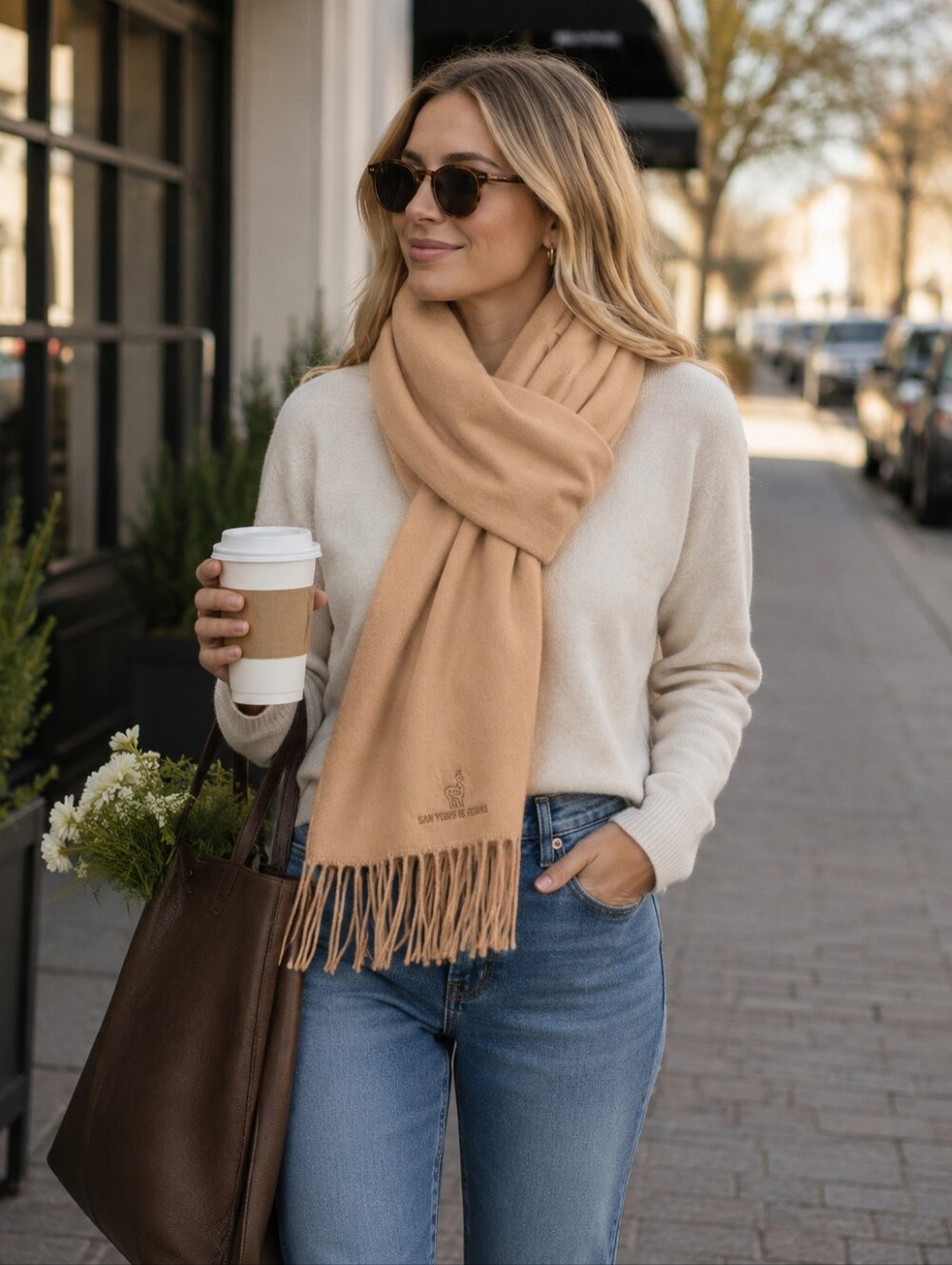 Alpaca Chuyak Soft Peach Wool Scarf With Fringe Made In Peru